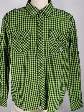 ENYCE GREEN/BLACK CHECKERED LONG SLEEVE SHIRT LARGE